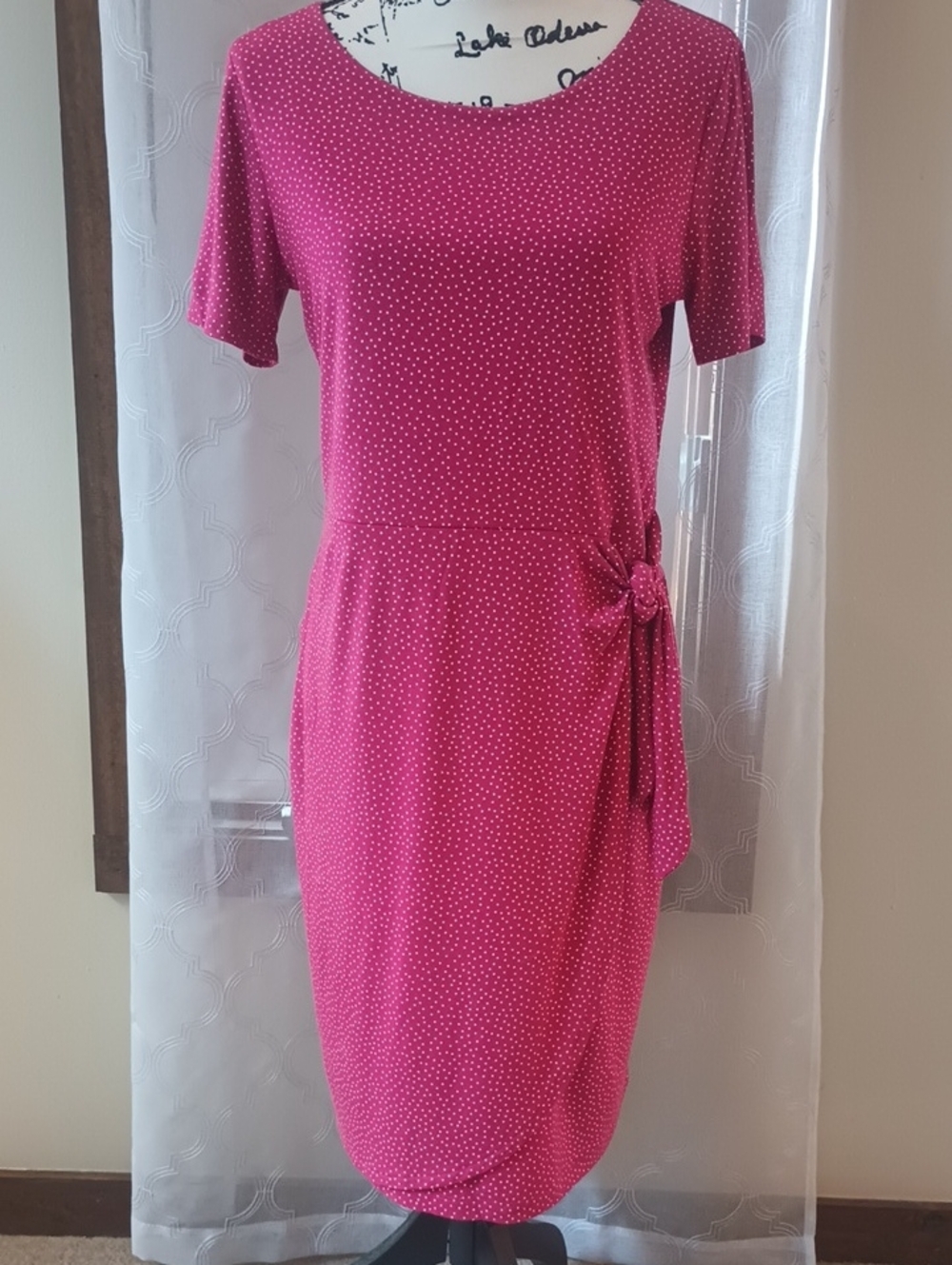 LOFT Hot Pink Polka Dot Tie-Detail Dress